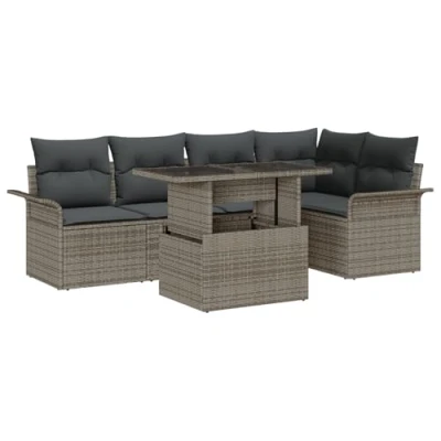 Afbeelding van vidaXL 6 delige tuinset met kussens grijs poly rattan