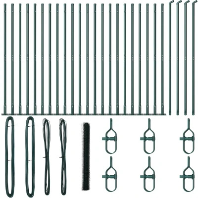Afbeelding van vidaXL Hexagon Fence Groen 1.6x50 m Staal, Omheining Posts met Basisplaten 13 stuks Ø32mm 88.5cm Gegalvaniseerd Staal
