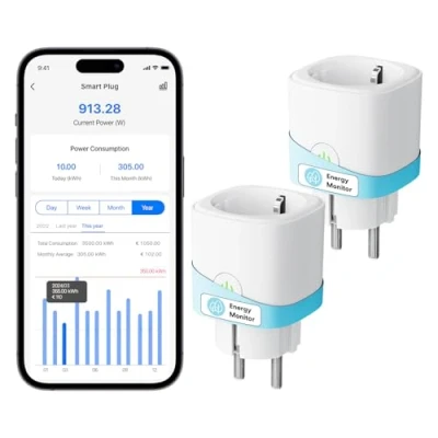 Afbeelding van Meross Smart WLAN stopcontact met stroommeting, 16 A, timer, spraakbediening, afstandsbediening, Home wifi stopcontact, compatibel Alexa, Google Home, SmartThings, 2 stuks