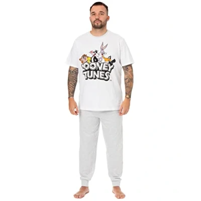 Afbeelding van Looney Tunes pyjama voor heren Karakter Loungebroek en T Shirt Grijs PJ Set Klassiek Logo Bugs Bunny Taz Daffy Duck Nachtkleding Cadeaus hem Fan Merchandise