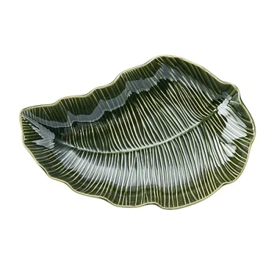 Afbeelding van Mikasa Jardin Aardewerk Leaf Serveerschaal, Unieke Groene Serveware voor Entertaining, 31,5 cm Vaatwasmachinebestendig