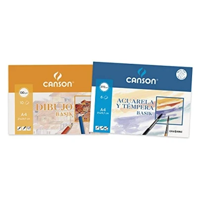 Afbeelding van Canson 1 minipack A4 met 10 vellen basistekening 130 g en minipak 6 aquarelbasis 370