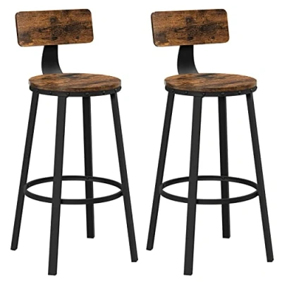 Afbeelding van VASAGLE Barkrukken, Set van 2 hoge barkrukken met rugleuning, Keukenkrukken, Stalen frame, 73,2 cm stoel, Eenvoudige montage, Industrieel, Rustiekbruin en zwart LBC026B01V1