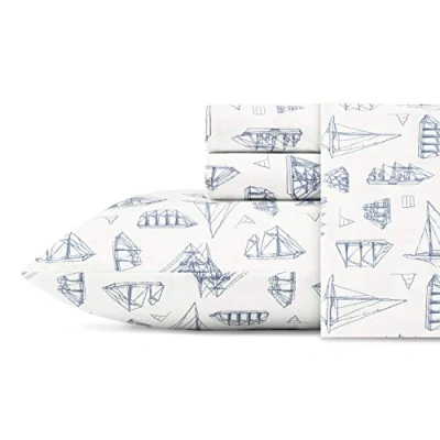 Afbeelding van Nautica Twin Sheet Set, Katoen Percale Beddengoed Crisp &amp; Cool, Lichtgewicht Ademend (Whitewood Sail Blue, Twin)