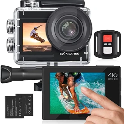 Afbeelding van Exprotrek Action Cam 4K onderwatercamera, waterdicht, 40 m, Ultra HD 20 MP camera, 170 graden ultragroothoek, wifi, camcorder, EIS stabilisatie met dual 1350 mAh batterij