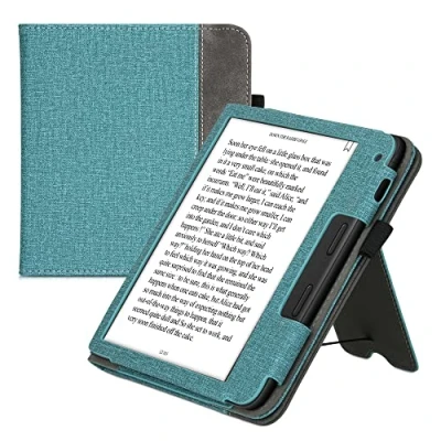 Afbeelding van kwmobile case compatibel Met Tolino Vision 6 hoes standaard E reader cover van kunstleer In petrol/donkergrijs