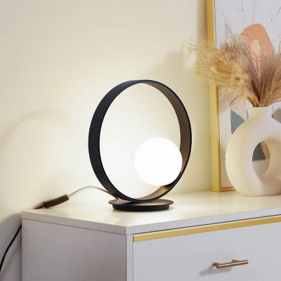 Afbeelding van Lucande LED tafellamp met dimmer 1licht Metaal, glas H: 31.5 cm zwart, wit Inclusief lichtbron