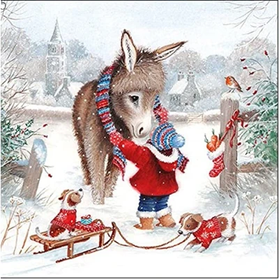 Afbeelding van 20 servetten dieren in de winter verkleden kind Kerstmis tafeldecoratie 33 x cm