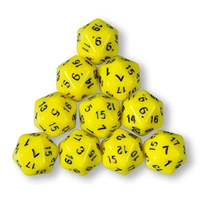 Afbeelding van 10 x polyedrische W20 dobbelstenen voor rol en tabletopspellen (geel)