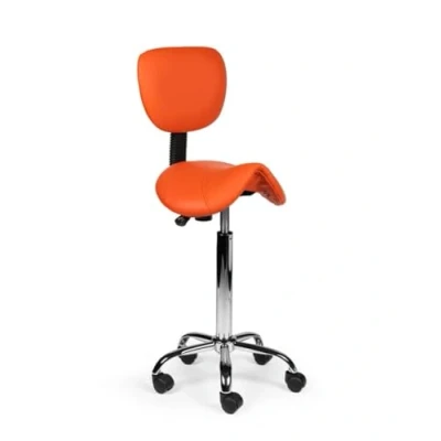 Afbeelding van zadelkruk rugleuning Hoog Oranje Zithoogte 70/84cm kruk op wielen krukje werkkruk bureaukruk kapperskruk verstelbaar draaikruk tabouret met tot 160kg