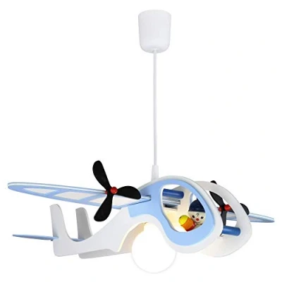 Afbeelding van Elobra Plafondlamp vliegtuig kinderkamer hanglamp kinderlamp met E27 fitting jongens, blauw