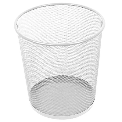 Afbeelding van Leviatan prullenbak voor kantoor, 12 liter, afvalemmer, van draadvlechtwerk, prullenbak, metalen bureauemmer met mesh, rond, parelmoerkleuren