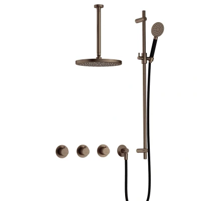 Afbeelding van Hotbath Cobber Regendoucheset IBS70 Verouderd Messing Ronde handdouche 20cm Hoofddouche 30cm Plafondbuis Handouche met glijstang