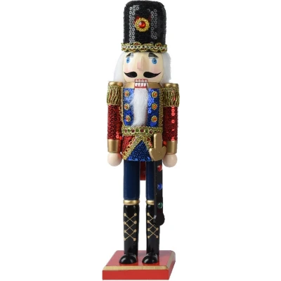 Afbeelding van Notenkraker met pailletten en sabel 38 cm Blauw