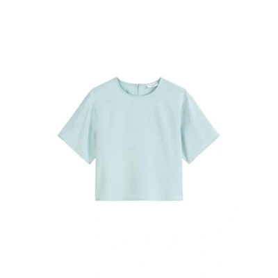 Afbeelding van Marc O&#039;Polo Denim dames Cropped T shirt met ronde hals in de kleur Lichtblauw, maat: M