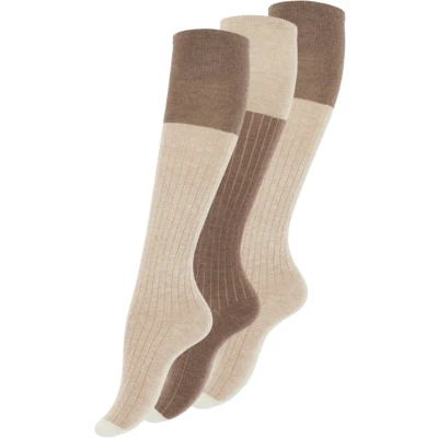 Afbeelding van 3 paar Kniekousen Rib motief Bruin/Beige Maat 35 38