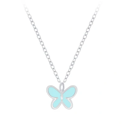 Afbeelding van JoyS Zilveren petit vlinder hanger met ketting 36 cm + 5 extension blauw