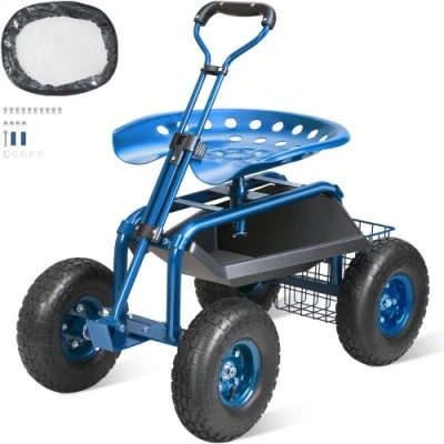 Afbeelding van VEVOR Tuinstoel, rolstoel, 360 graden draaibaar, tuinkruk op opblaasbare wielen, 25,4 cm, trolley met zitting 760 x 450 960 mm, uittrekbare handgreep, gereedschapsplaat voor terras, binnenplaats,