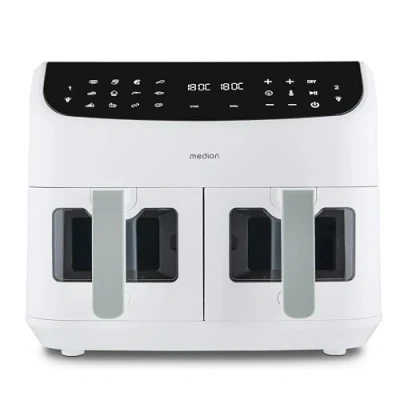 Afbeelding van MEDION P20 XXL Heteluchtfriteuse met dubbele kamer (8,7 L, Airfryer, 2.600 W, 10 automatische programma’s, 2 lades, kijkvenster, Dual Cook &amp; Sync Finish) mat