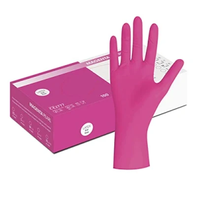 Afbeelding van Herrmann Nitrilhandschoenen, magenta/roze, maat S, 100 stuks, wegwerphandschoenen in praktische dispenserdoos, ideaal voor hygiëneruimtes, zoals cosmetica, levensmiddelen enz., latexvrij
