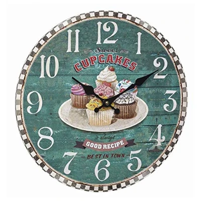 Afbeelding van TFA Dostmann Analoge wandklok vintage, 60.3045.13, met cupcake motief, retro design, 33 cm diameter, groen, (L) 337 x (B) 41 (H) mm