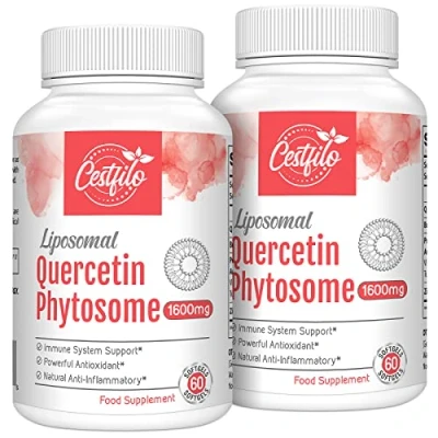 Afbeelding van Liposomale Quercetine Phytosome 1600 mg Softgels met Bromelaïne, Immunity Booster Antioxidant Supplement om de gezondheid van luchtwegen en het immuunsysteem te verbeteren, ondersteunt interne bloedsomloop (Pack of 2)