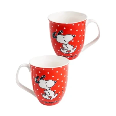 Afbeelding van The Peanuts Snoopy mok koffiemok beker van keramiek rood met stippen 280 ml