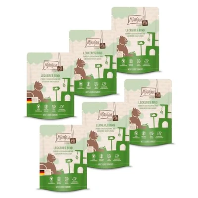 Afbeelding van MjAMjAM Premium natvoer voor katten Quetschie Puur vleesplezier heerlijk rundvlees puur, pak van 6 (6 x 300 g), graanvrij met extra vlees