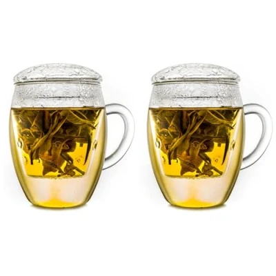 Afbeelding van Creano theeglas Alles in één met filter en deksel een praktische set van 2, 400ml ideale theemaker