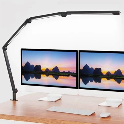 Afbeelding van Grehge k Lamp with Clip, Multi Angle Flexible 4 Sections, 3 Light Sources Office Desk Lamp, Colour Temperatures and 5 Brightness Levels, Night Eye Care Table for Home Studio