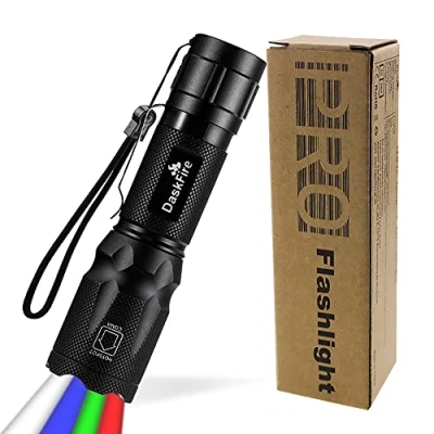 Afbeelding van 4 in 1 led zaklamp, superhelder, 900 lumen, rood, groen en blauw licht, multifunctionele zaklamp met verstelbare focus, waterdichte