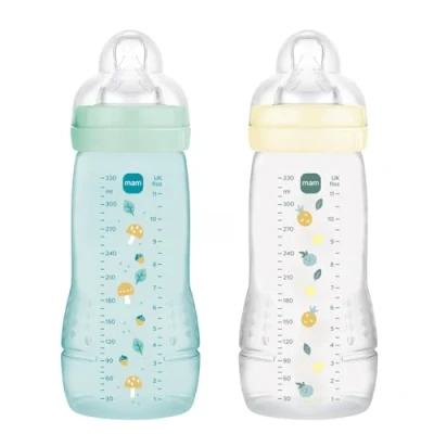 Afbeelding van MAM Easy Active 6+ maanden kleur ijs + parel (2 X 330 ml) met siliconen fopspeen snelheid ultrasnelle babyfles luchtdichte sluiting