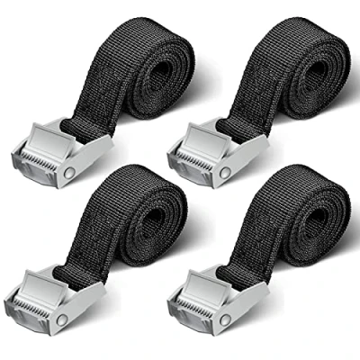 Afbeelding van Spanbanden, kort, 4 stuks, 250 kg, 1 m, 2 spanriem, zwart, sjorband voor motorfiets, fietsendrager, extreem robuuste sjorbanden (2 m x stuks)