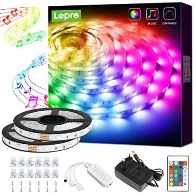 Afbeelding van Lepro ledstrip, 10 m (2 x 5 m), muziek lichtketting met afstandsbediening, RGB dimbare lichtstrip, kleurrijke ketting voor feest, kerstdecoratie