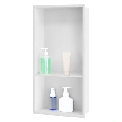 Afbeelding van sunrik Badkamernis, wandnis voor douche, roestvrij staal, dubbele laag, inbouwdouchenis, 30 x 60 10 cm (40/20 cm), mat wit