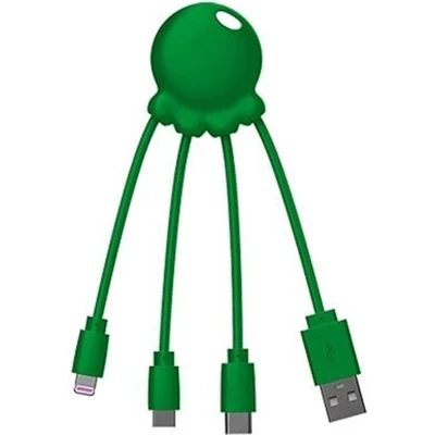 Afbeelding van Xoopar octopus Multi USB kabel, 4 in 1 groen, universele oplader van gerecycled kunststof, C stekker, Lightning, A, micro voor smartphone, tablet, laptop
