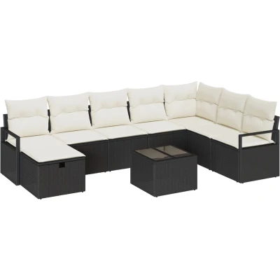 Afbeelding van vidaXL 9 Delige Tuin Sofa Set met Kussens Zwart Poly Rattan