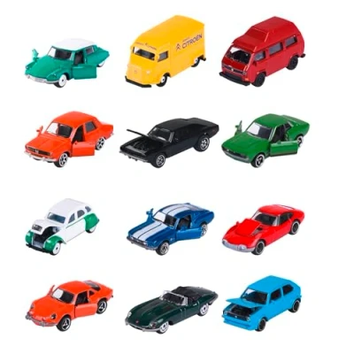 Afbeelding van Majorette 212052010 Assortment, vintage auto&#039;s, oldtimers, speelgoedauto van metaal, miniatuurvoertuigen, vrijloop, vering, levering 1 stuk, willekeurige selectie,6 verschillende modellen, 7,5 cm