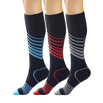 Afbeelding van Kreori Compressiekousen voor dames en heren, steunkousen, compressiesokken sport, wandelen, fietsen, vlucht, hardlopen, reizen, zwangerschap, verpleegsters, 15 20 mmHg, PAT1 3 paar, Small/Medium