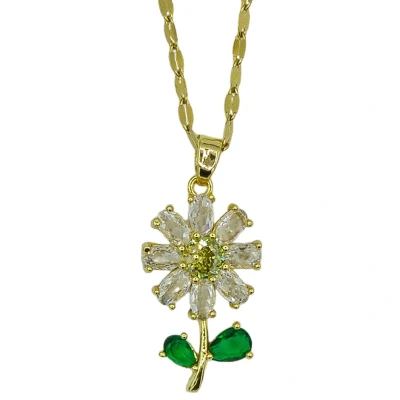 Afbeelding van Schlepers SL004 Collier met bloem hanger Goud verguld staal Lengte 40 + 6 cm Incl. garantie &amp; luxe verpakking