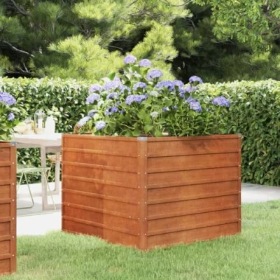 Afbeelding van vidaXL plantenbak verhoogd 100x100x77 cm cortenstaal roestig, plantenbak, groentebed, tuinbed, bed, kruidenbed, buiten, bloembak