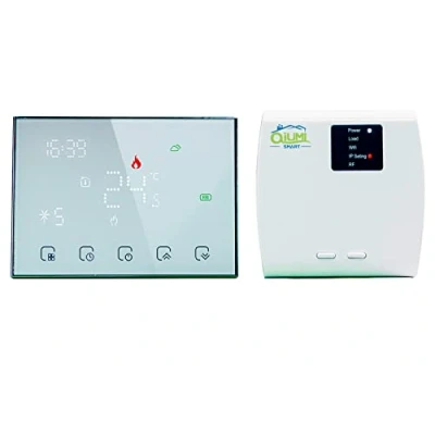 Afbeelding van Qiumi RF Smart Wifi draadloze thermostaat, voor individuele gas/boiler verwarming, werkt met Alexa Google Home, droog contact, LED Matrix Light Display, bescherm uw ogen, 3A 2AA batterij