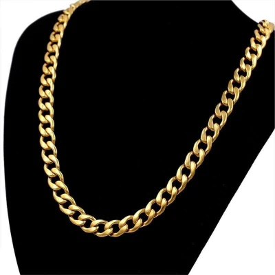 Afbeelding van Cuban Link Heren Ketting Goud kleurig 9mm Staal Kettingen Schakelketting Cadeau voor Man Mannen Cadeautjes