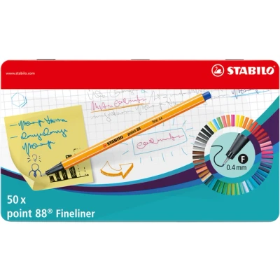 Afbeelding van Fineliner STABILO point 88/50 fijn assorti blik à 50 stuks