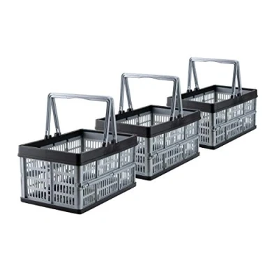 Afbeelding van Grizzly 3 x opvouwbare Kist met Handvatten 16L pvouwbare Winkelwagen Opbergdoos