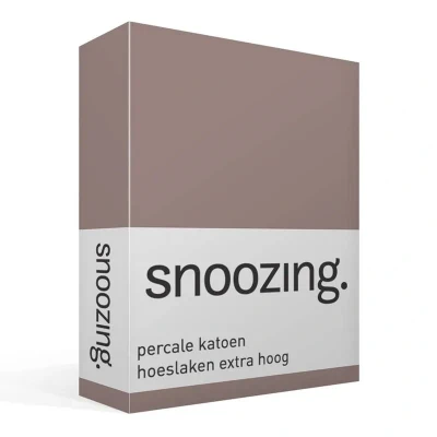 Afbeelding van Snoozing Hoeslaken Extra hoog Tweepersoons 140x200 cm Percale katoen Taupe