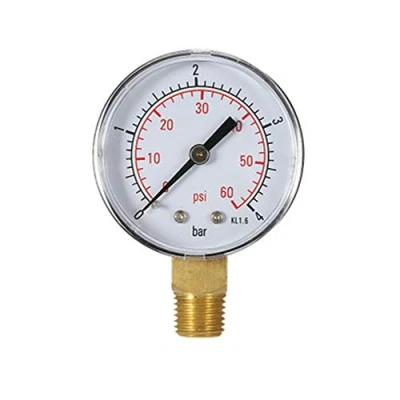 Afbeelding van Watermanometer, zwembadmanometer, 60 psi, 1/4 inch, NPT bodemmontage, duimpijpdraad, dual scale mechanische manometer, lagedrukmanometer voor gas en water (60 psi/4 bar)