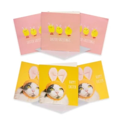 Afbeelding van Pack van 6 NSPCC Happy Easter Leuke Kat Pasen Kaarten Liefdadigheid Wenskaarten