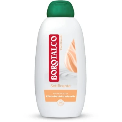Afbeelding van Borotalco Wasverzachtend douchebad met witte bloemen, badschuim voor lichaam, zachte en formule, borotalkum effect op de huid, dermatologisch getest, fles van 600 ml