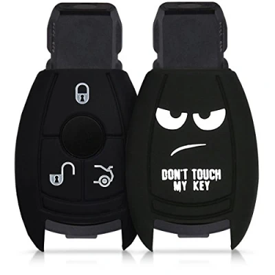 Afbeelding van kwmobile Autosleutel hoesje geschikt voor Mercedes Benz 3 knops behuizing in wit / zwart Don&#039;t Touch My Key design